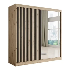 Meubella - Kledingkast Lisbon 2 - Eiken - 200 cm - Met spiegel Voordeelprijs