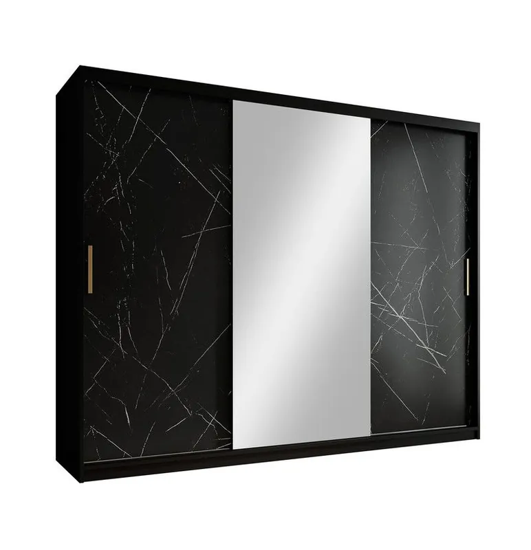 Korting Meubella - Kledingkast Marmer 2 - Zwart - 250 cm - Met spiegel