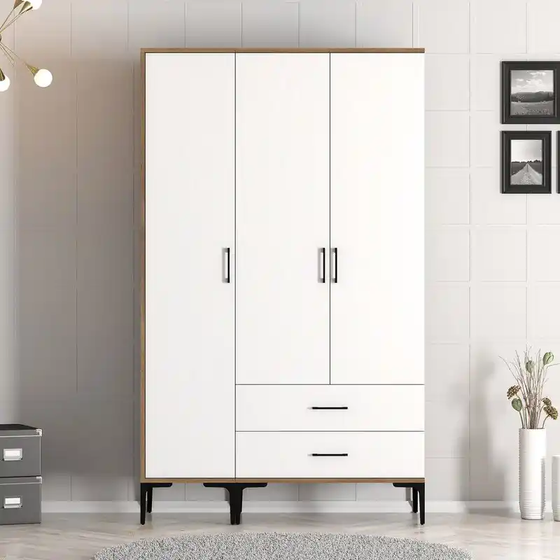 Kledingkast Kumual ST Walnoot Wit Melamine 120x47,5x201,4 cm Beperkte Voorraad