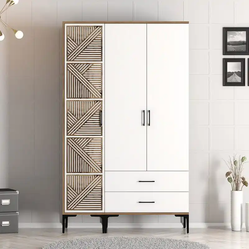 Lage Prijs Kledingkast Kumual PT Walnoot Wit Melamine 120x47,5x201,4 cm