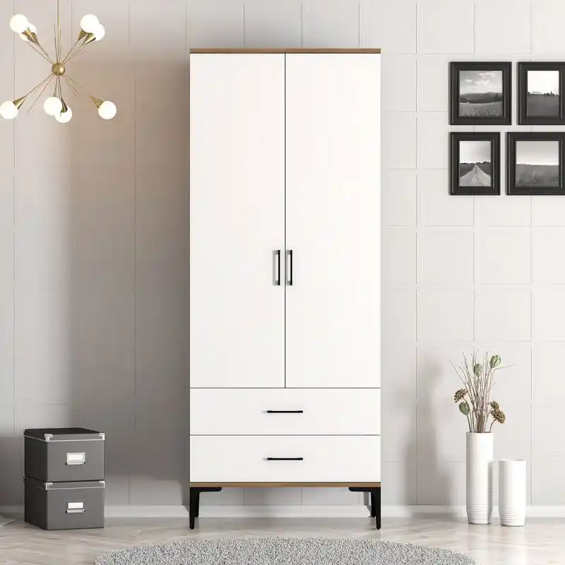 Kledingkast Kumsal T Walnoot Wit Melamine 80x47,5x201,4 cm Limited Edition