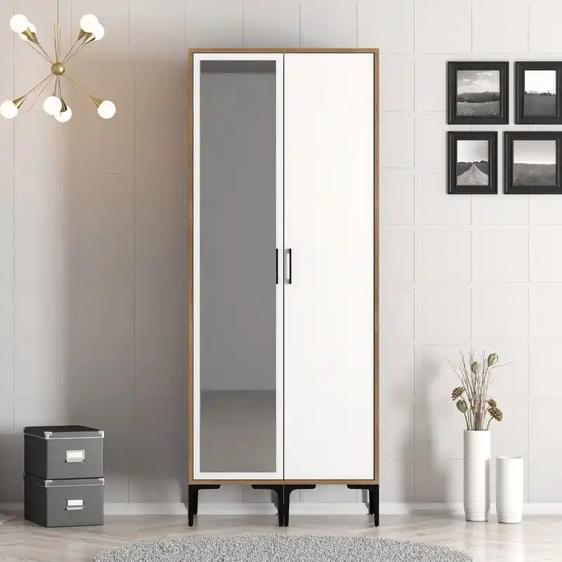 Kledingkast Kumsal RS Walnoot Wit Melamine 80x47,5x201,4 cm Beste Prijs