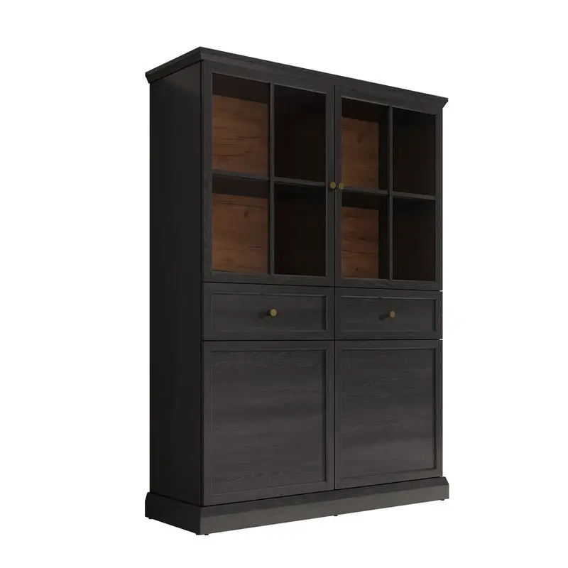 In De Mode Meubella - Vitrinekast Leroy - Zwart eiken - 114 cm