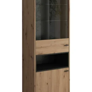 Dagaanbieding Meubella - Vitrinekast Ozzy - Eiken - Zwart - 60 cm