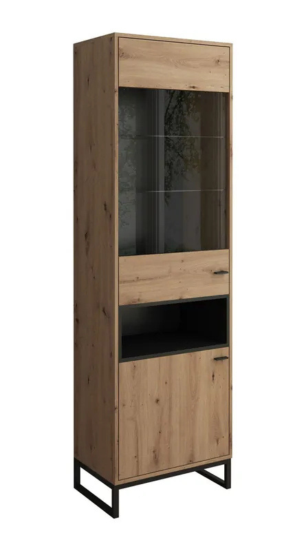 Dagaanbieding Meubella - Vitrinekast Ozzy - Eiken - Zwart - 60 cm