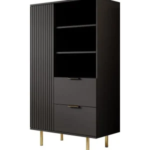 Meubella - Vitrinekast Nicola - Mat zwart - 80 cm - Laag Op = Op