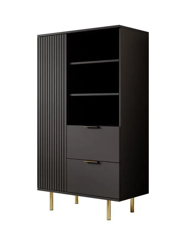 Meubella - Vitrinekast Nicola - Mat zwart - 80 cm - Laag Op = Op