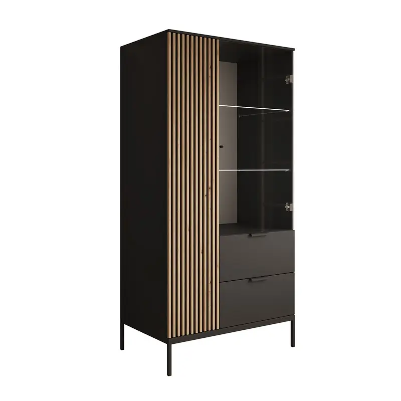 Meubella - Vitrinekast Marbella - Zwart - 100 cm Rechtstreeks Van De Fabrikant