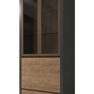 Korting Meubella - Vitrinekast Monaco - Eiken - Grijs - 90 cm