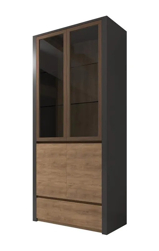 Korting Meubella - Vitrinekast Monaco - Eiken - Grijs - 90 cm