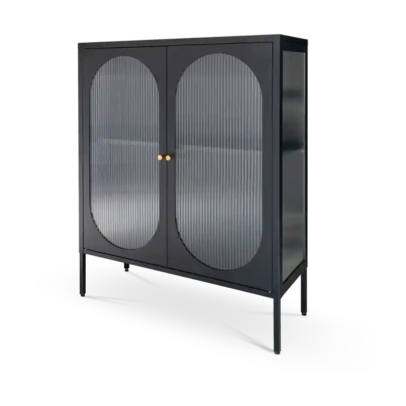 Laatste Versie Abbey metalen vitrinekast zwart - 90 x 110 cm