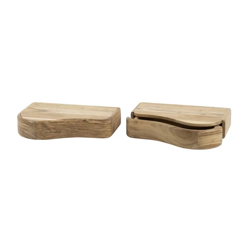 Professioneel Nachtkastje Naturel Hout - Set van 2 - 40x25x8cm -Organic