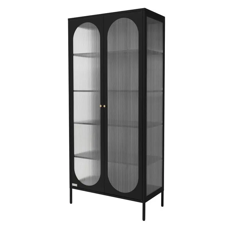 Exclusieve Aanbieding Vitrinekast dubbeldeurs 80x175x40 cm Vitrinekast met 4 legplanken zwart staal ML design