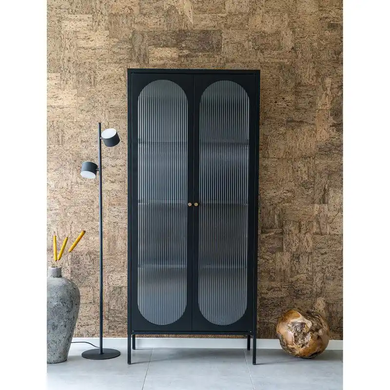 Korting House Nordic Vitrinekast Adelaide 80x180cm Staal Zwart