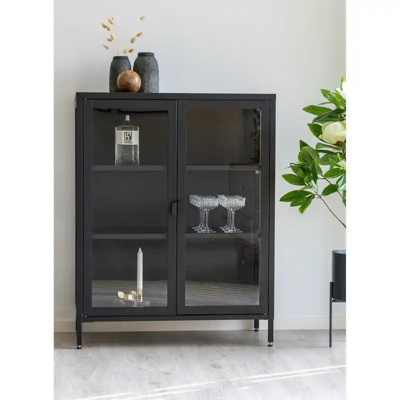 Vitrinekast Metaal Zwart - 40x80x101,5cm - Kast Brisbane Meest Verkocht