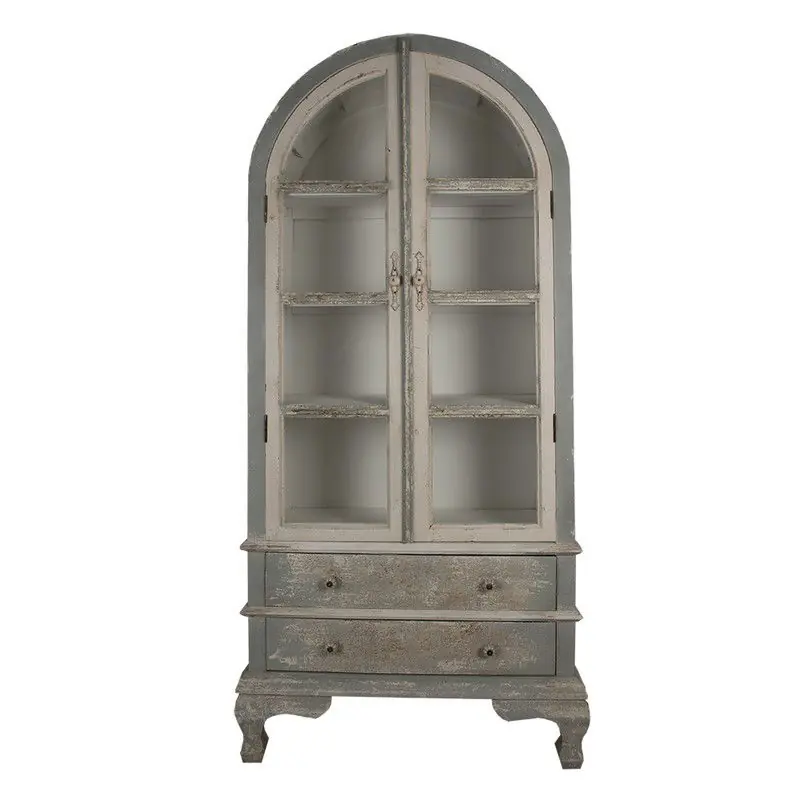 Clayre & Eef Vitrinekast 95x41x200 cm Grijs Beige Hout Bestseller
