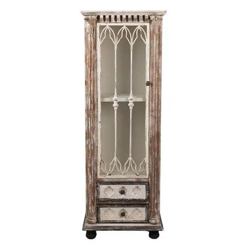 Clayre & Eef Vitrinekast 49x35x135 cm Bruin Beige Hout Beperkt Aanbod