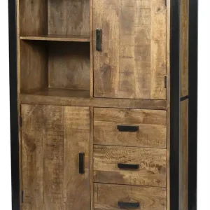 Wereldwijde Verzending Livingfurn - Kabinetkast Nairobi - 43x100x150 - Mangohout en Gecoat Staal