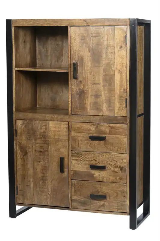 Wereldwijde Verzending Livingfurn - Kabinetkast Nairobi - 43x100x150 - Mangohout en Gecoat Staal