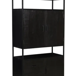 Beperkte Voorraad Livingfurn - Kabinetkast Kala open - 40x100x200 - Mangohout en Gecoat Staal