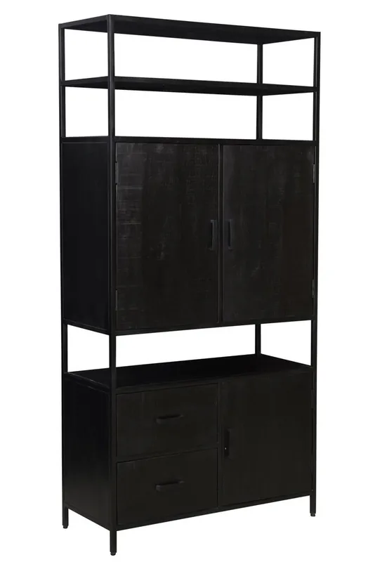 Beperkte Voorraad Livingfurn - Kabinetkast Kala open - 40x100x200 - Mangohout en Gecoat Staal