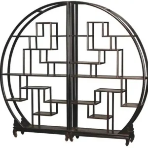 Fine Asianliving Chinese Boekenkast Rond Open Display Kast Zwart Nieuwe Collectie