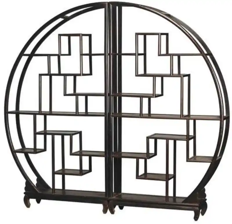 Fine Asianliving Chinese Boekenkast Rond Open Display Kast Zwart Nieuwe Collectie