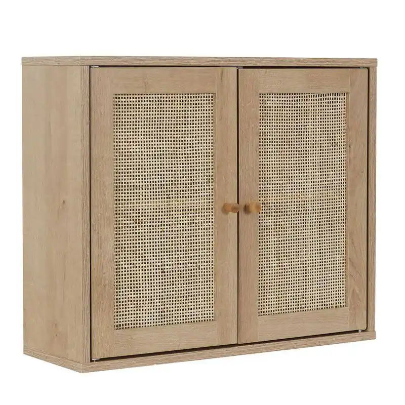 Wereldwijde Verzending Hangkastje Bali Rattan - Wand Badkamerkast Hangend met Rattan - Bruin