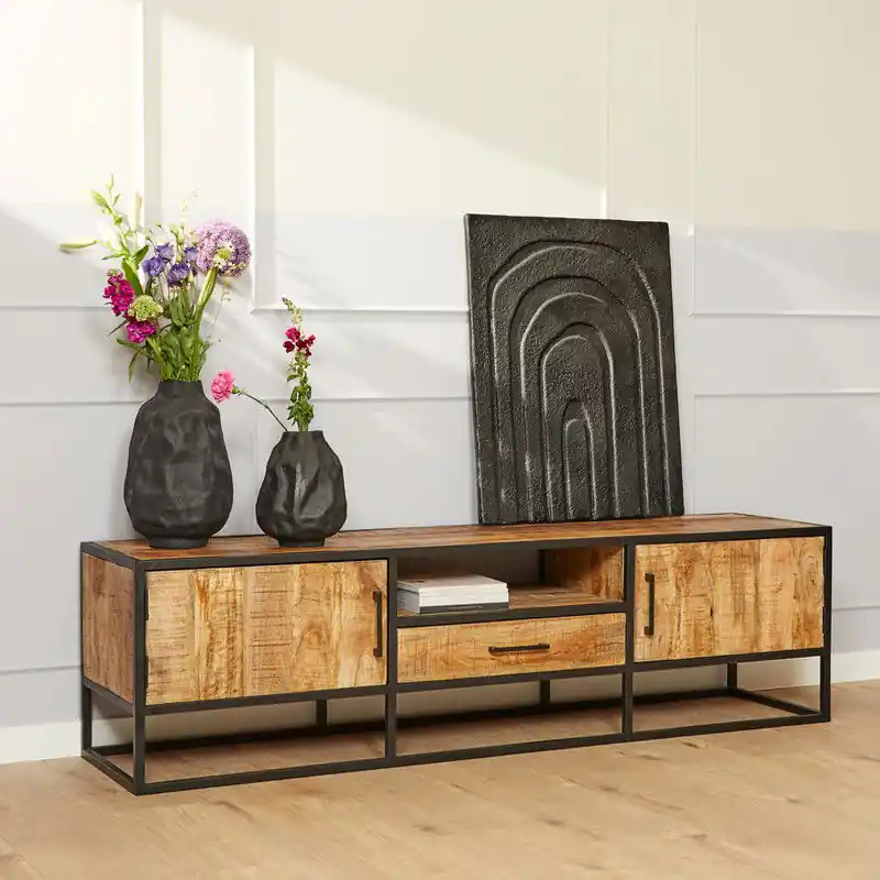 Fabrieksprijs Tv meubel Denver | Mangohout en staal | 180 cm - 180 x x 45