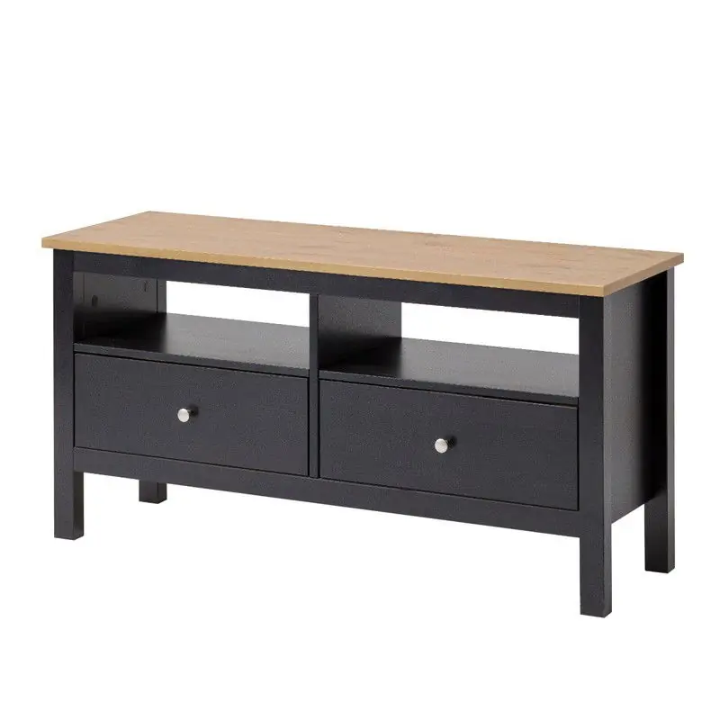 Direct Beschikbaar TV kast van massief grenenhout - Zwart met naturel blad- 110 cm breed - 2 lades en open vak - scandinavisch design