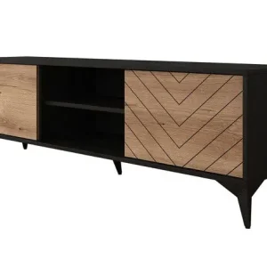 Meubella - TV-Meubel Dolores - Eiken - Zwart - 153 cm Voordeelprijs