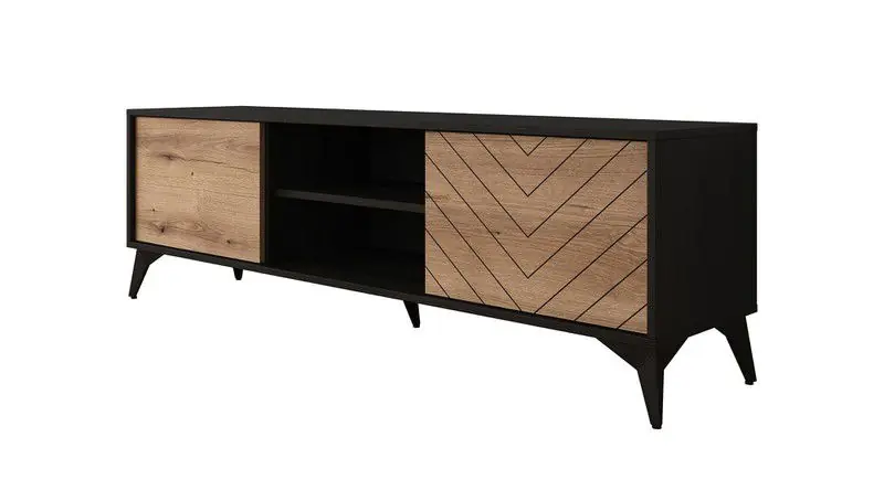 Meubella - TV-Meubel Dolores - Eiken - Zwart - 153 cm Voordeelprijs