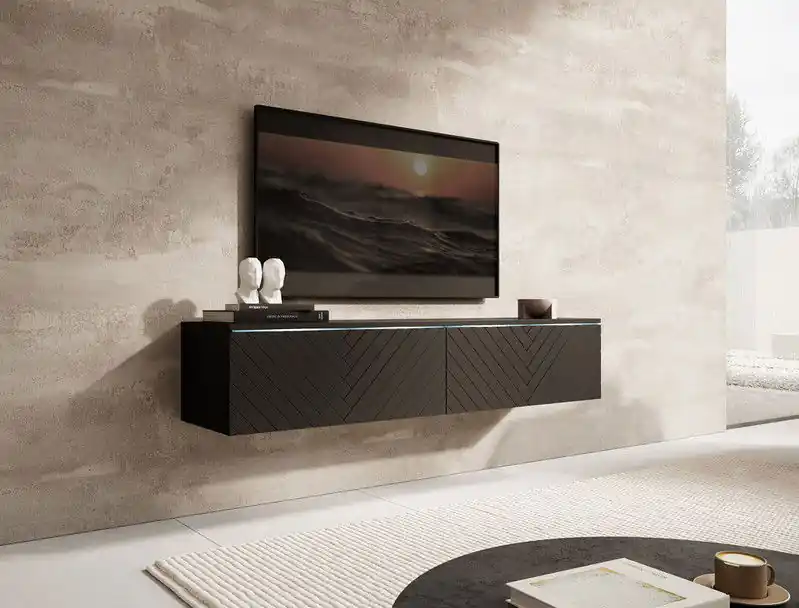 Bestseller Meubella - TV-Meubel Dixon - Zwart Visgraat - 140 cm