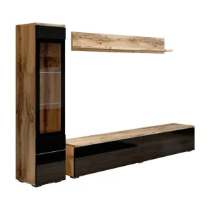 Meubella - Wandmeubel Verity - Zwart - Eiken Modern