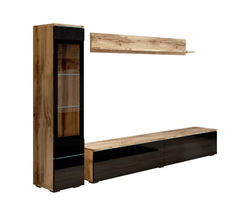 Meubella - Wandmeubel Verity - Zwart - Eiken Modern