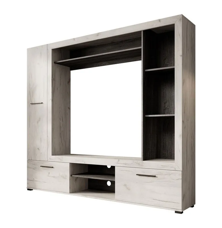 Meubella - Wandmeubel Loni - Wit eiken - Zwart eiken Exclusieve Aanbieding