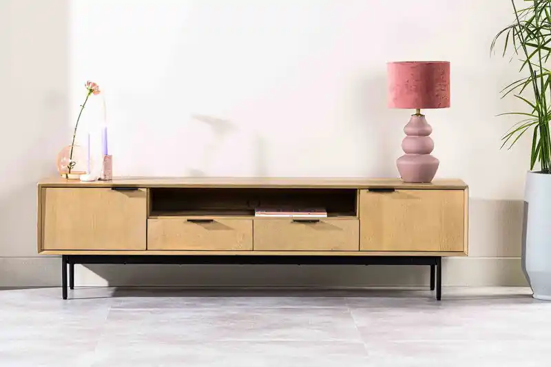 Wereldwijde Verzending Tv-Meubel Naturel Mangohout - 170x40x47cm - 2 Deuren - Madford