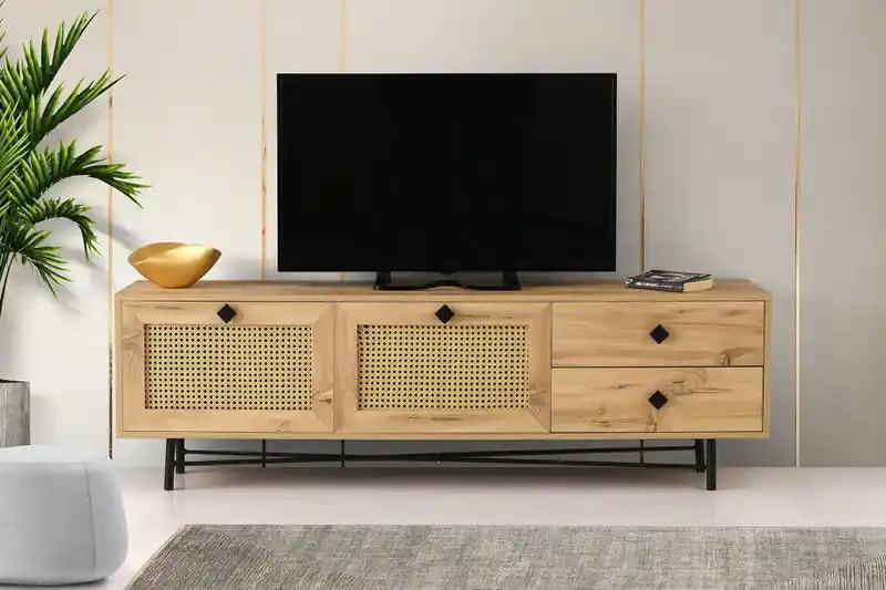 TV Meubel Hapsiyas Eik Zwart Melamine 180x60x40 cm Gratis Verzending