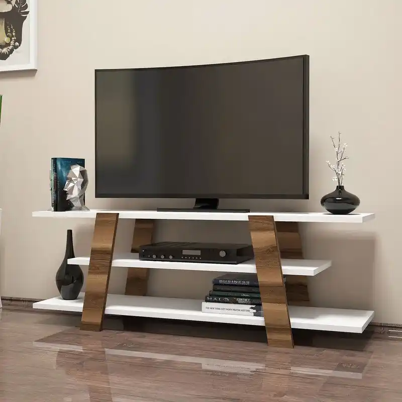 TV Meubel Flower Walnoot Wit Melamine 120x42x33,6 cm Authentiek