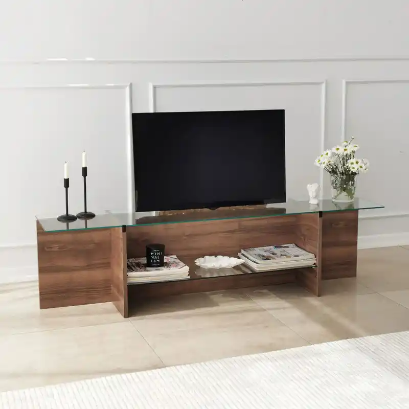 TV Meubel Escape TV Walnoot Glas 158x40x35 cm Laatste Kans