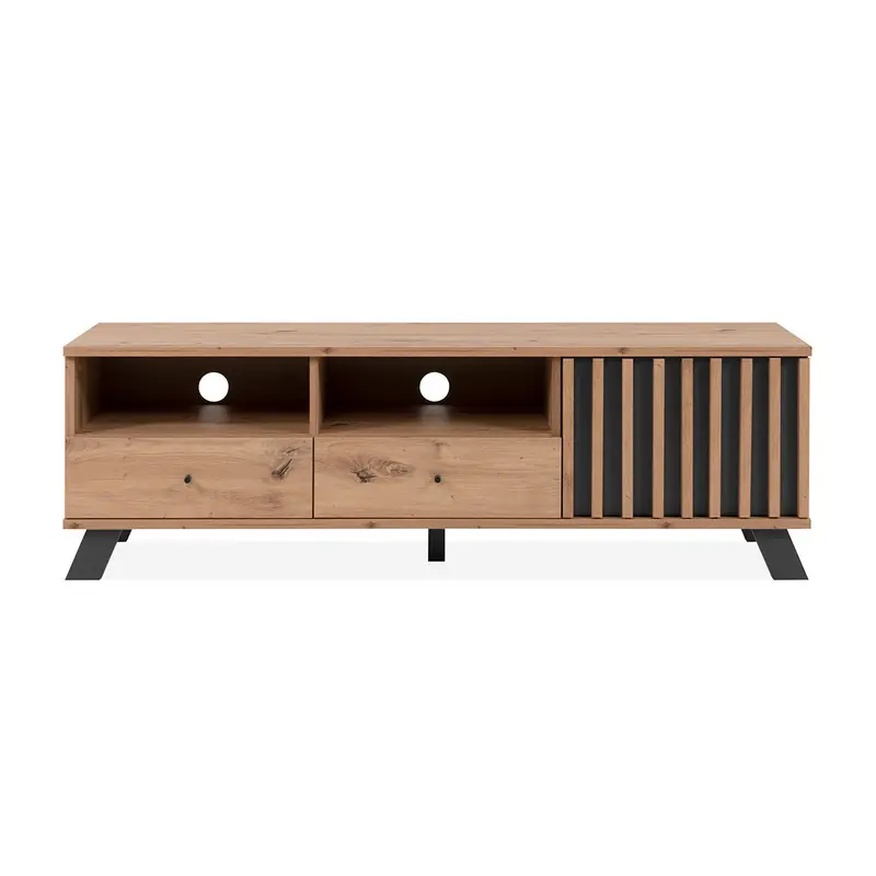 Direct Verzonden TV-meubel 1 deur, 2 laden en 2 vakken in eikenhouten decor L138 cm - LUBLIN