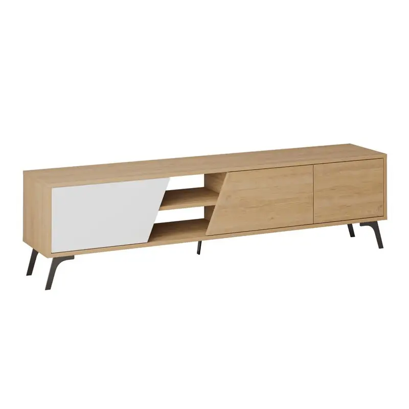 TV-meubel 3 deuren en 2 vakken, eiken en wit decor, L180 cm - Fiona Lage Prijs