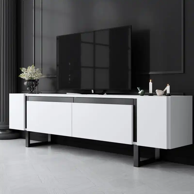 TV Meubel Wit Yildiz 180x50x30 - Zwart Frame Betaalbaar