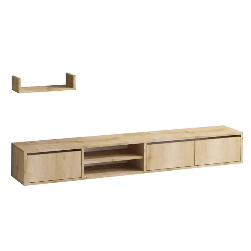 TV-meubel 3 deuren 2 nissen in saffiereikendecor L180 cm - HEKA Uitverkoop