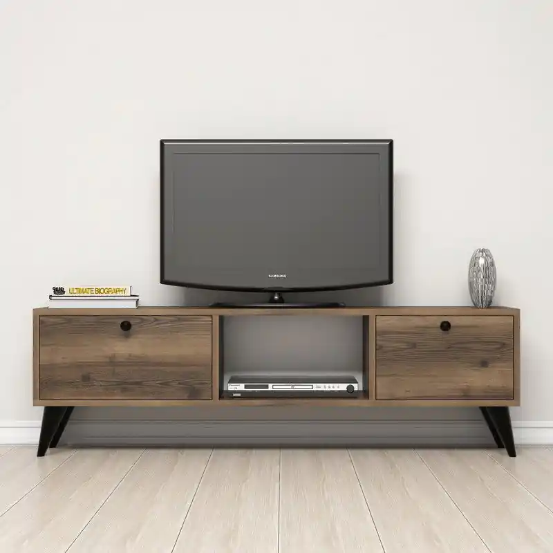 TV Meubel Serenat Walnoot Zwart Melamine 138x42,6x29,5 cm Flitsaanbieding