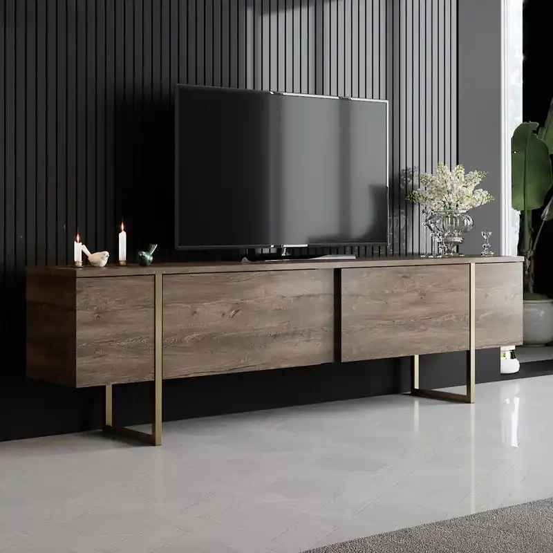 Must-Have TV Meubel Luxe Walnoot Goud Melamine 180x50x30 cm