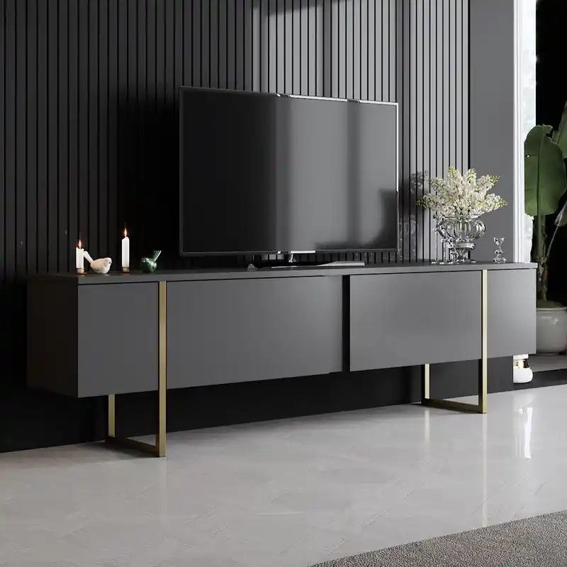 Koop Online TV Meubel Luxe Antraciet Goud Melamine 180x50x30 cm