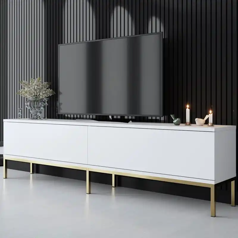Hoge Kwaliteit TV Meubel Lord Wit Goud Melamine 180x47x30 cm