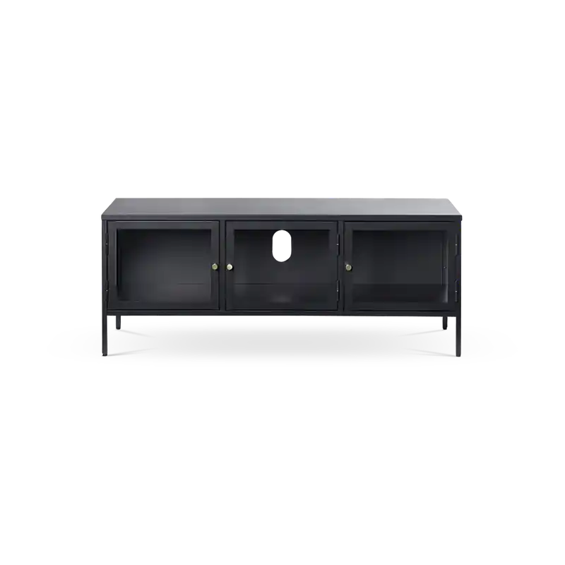 Ambachtelijk Carrie metalen tv meubel zwart - 132 x 40 cm