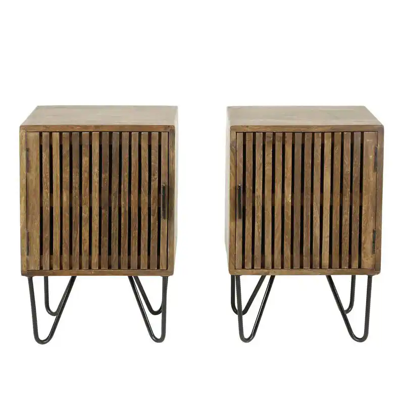 Trendy Nachtkastje set van 2 - Mangohout - Zandkleur Finish